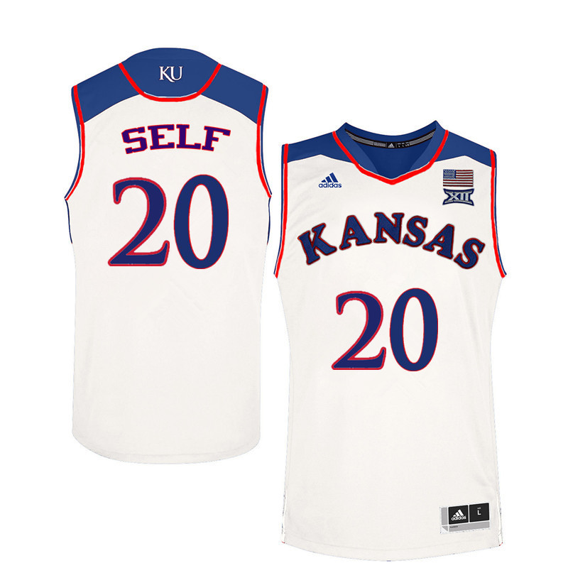 Men Kansas Jayhawks #20 Tyler Self College Basketball Jerseys Sale-White - Click Image to Close